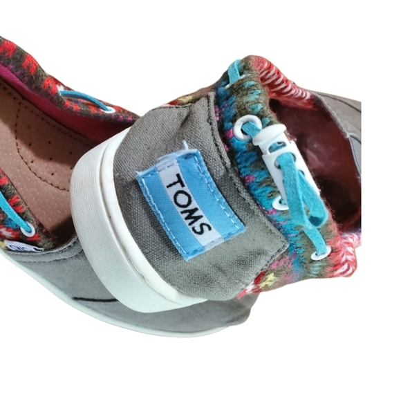 TOMS Gray Bimini Stripe Knit Sweater Canvas Flats Youth 5 - Picture 4 of 5